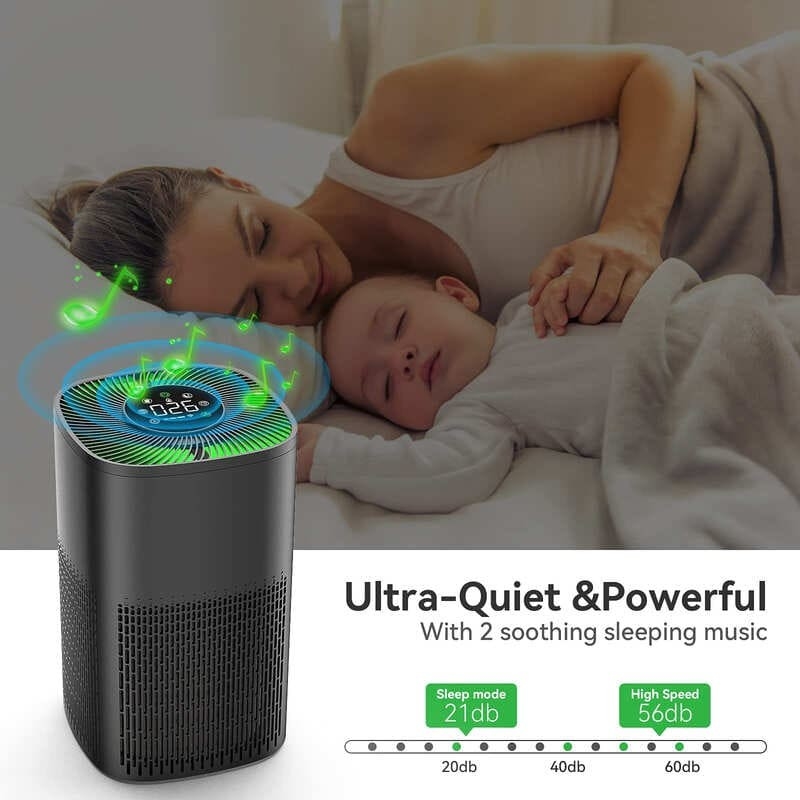 PM2.5 디스플레이와 LED 삼색 조명으로 스마트 공기 정화기