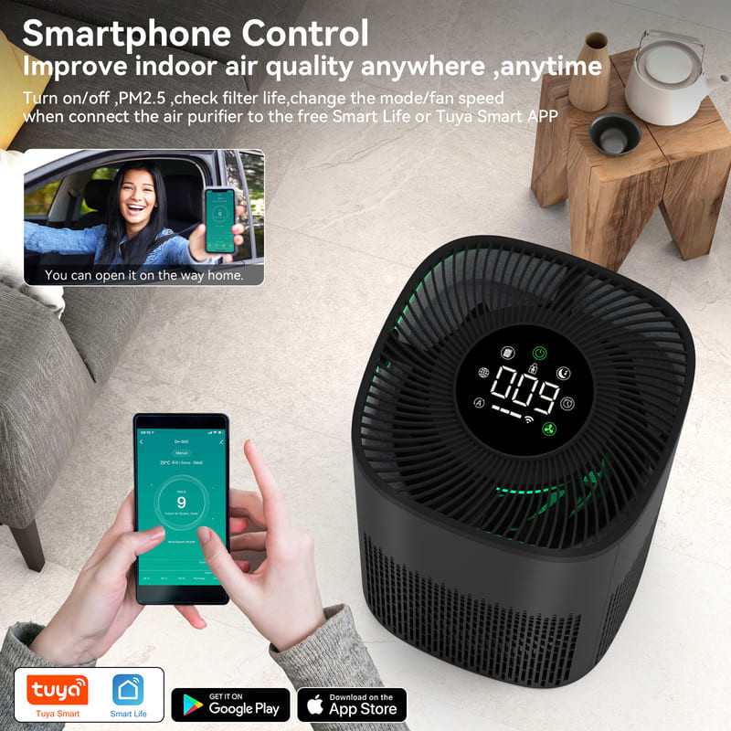 PM2.5 디스플레이와 LED 삼색 조명으로 스마트 공기 정화기