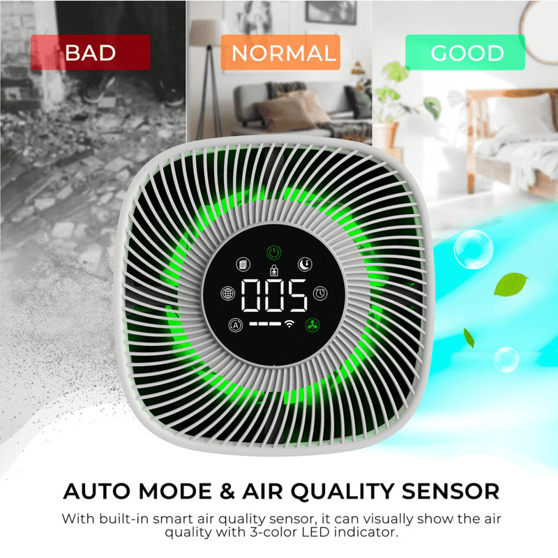 PM2.5 디스플레이와 LED 삼색 조명으로 스마트 공기 정화기